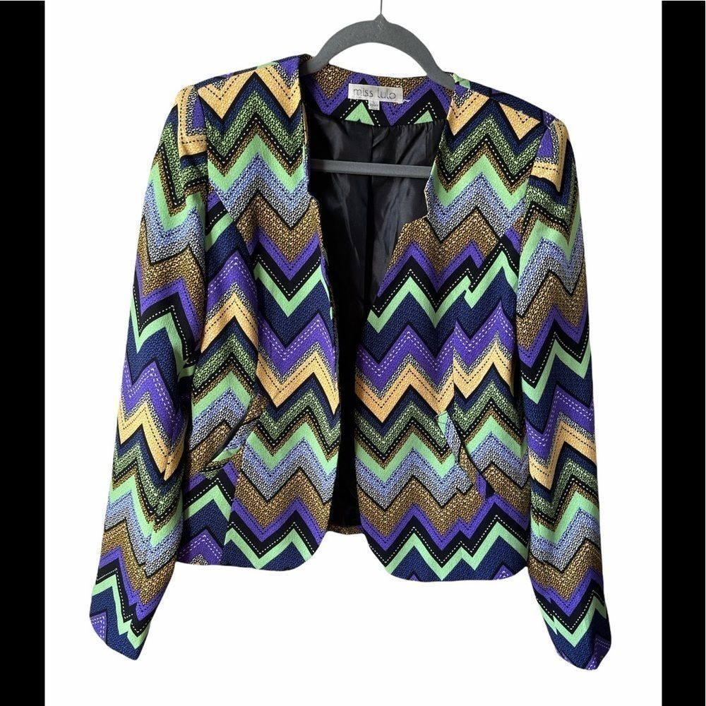 Purple and Green Chevron Blazer with Tailored Fit